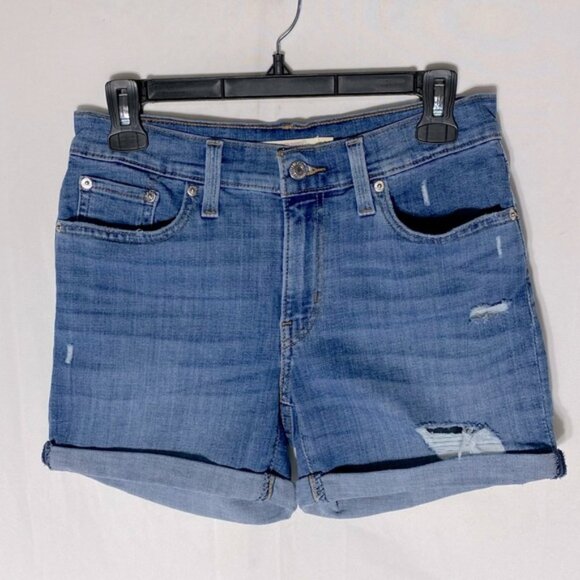 Levi’s Blue Mid Rise Mid Length Shorts Lightly Distressed Denim Jean Shorts 27 - Picture 1 of 15